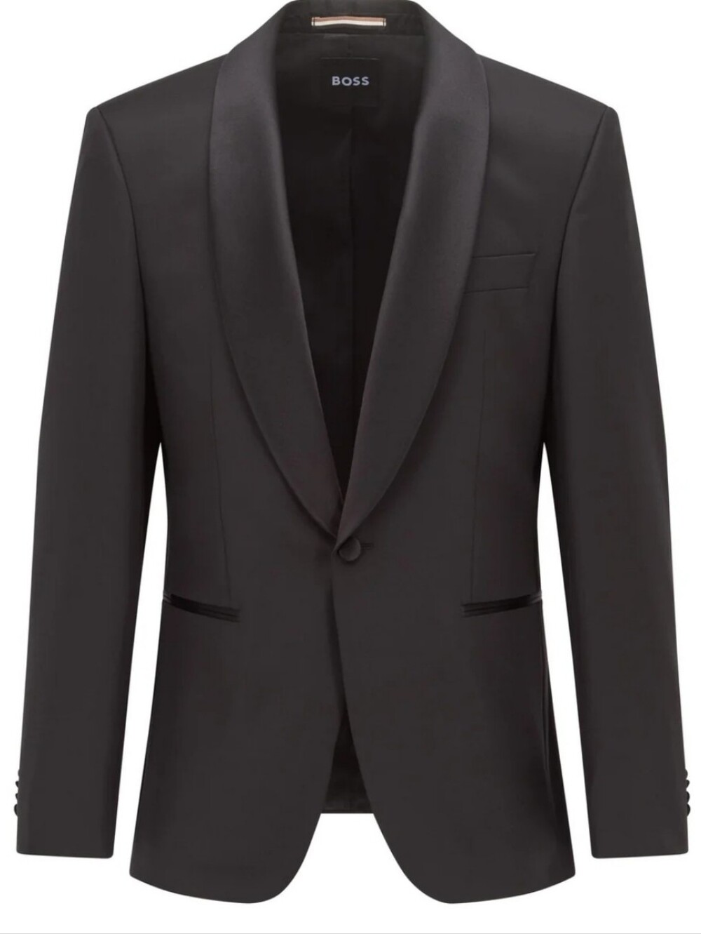 BOSS Classic Black Silk blend Shawl Lapel Tuxedo Jacket. Size 40L